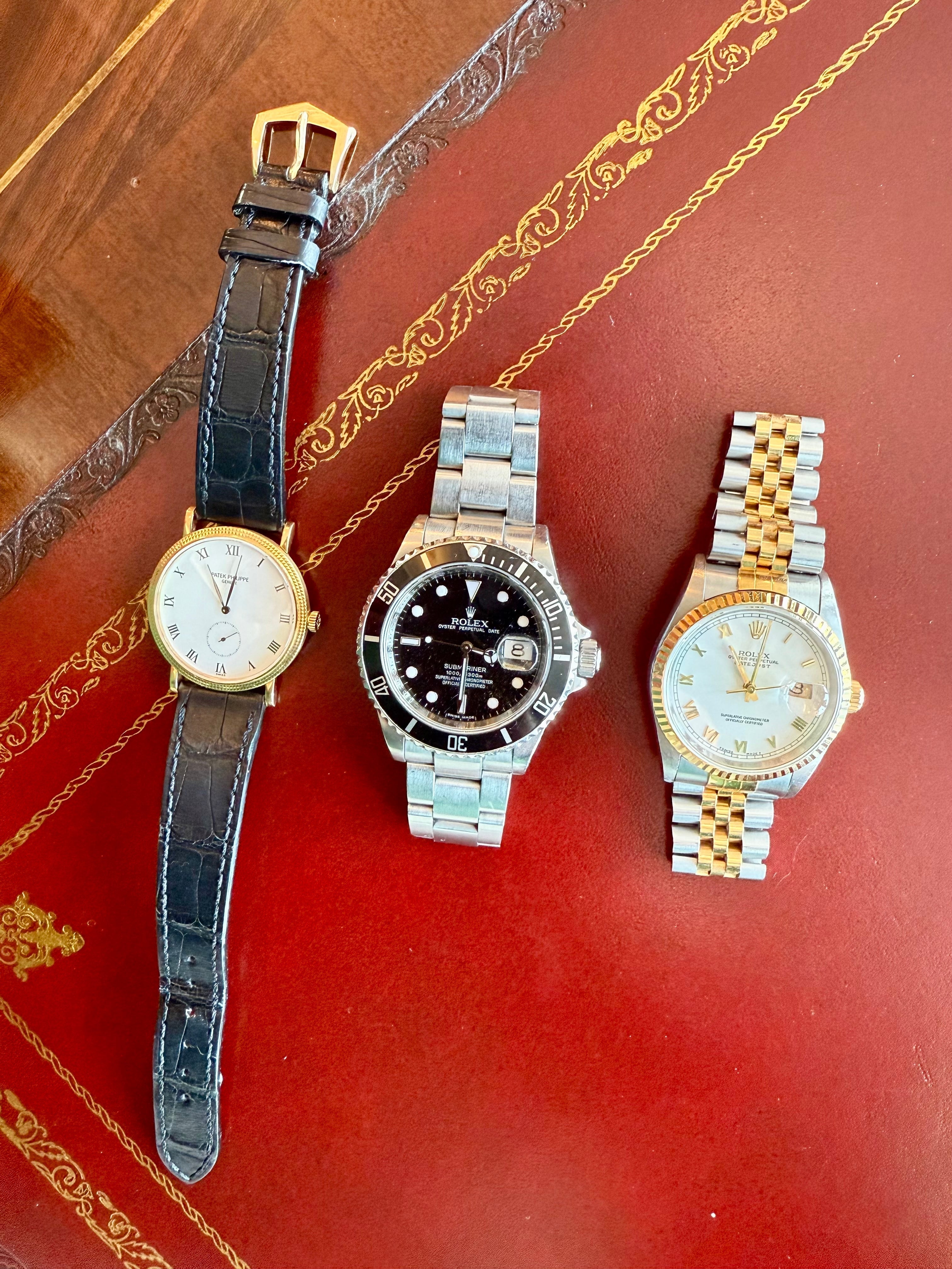 Patek Philippe 3919, Rolex Submariner 16610, and Rolex Datejust 16233 at Waring Tuxedos