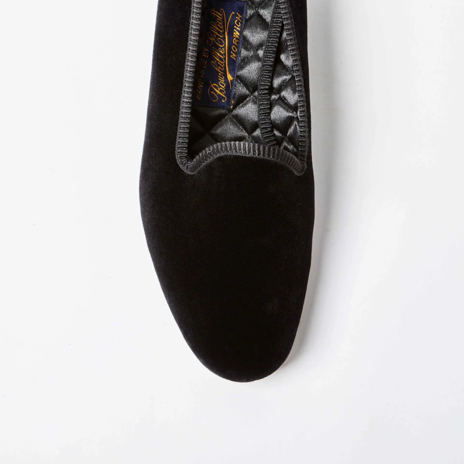 Bowhill and Elliott Black Velvet Venetian Slippers at Waring Tuxedos in Fort Worth.