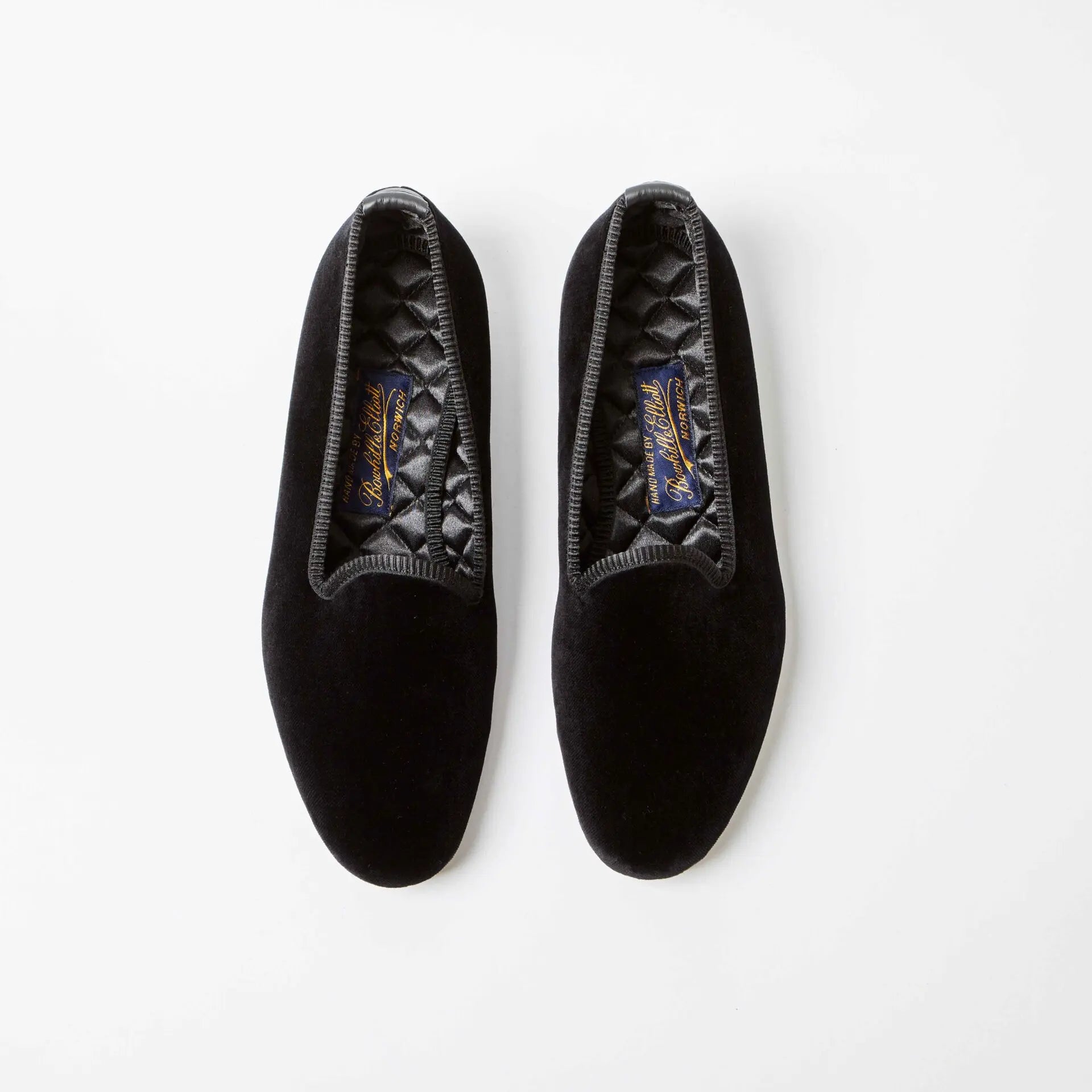 Bowhill and Elliott Black Velvet Venetian Slippers at Waring Tuxedos in Fort Worth.