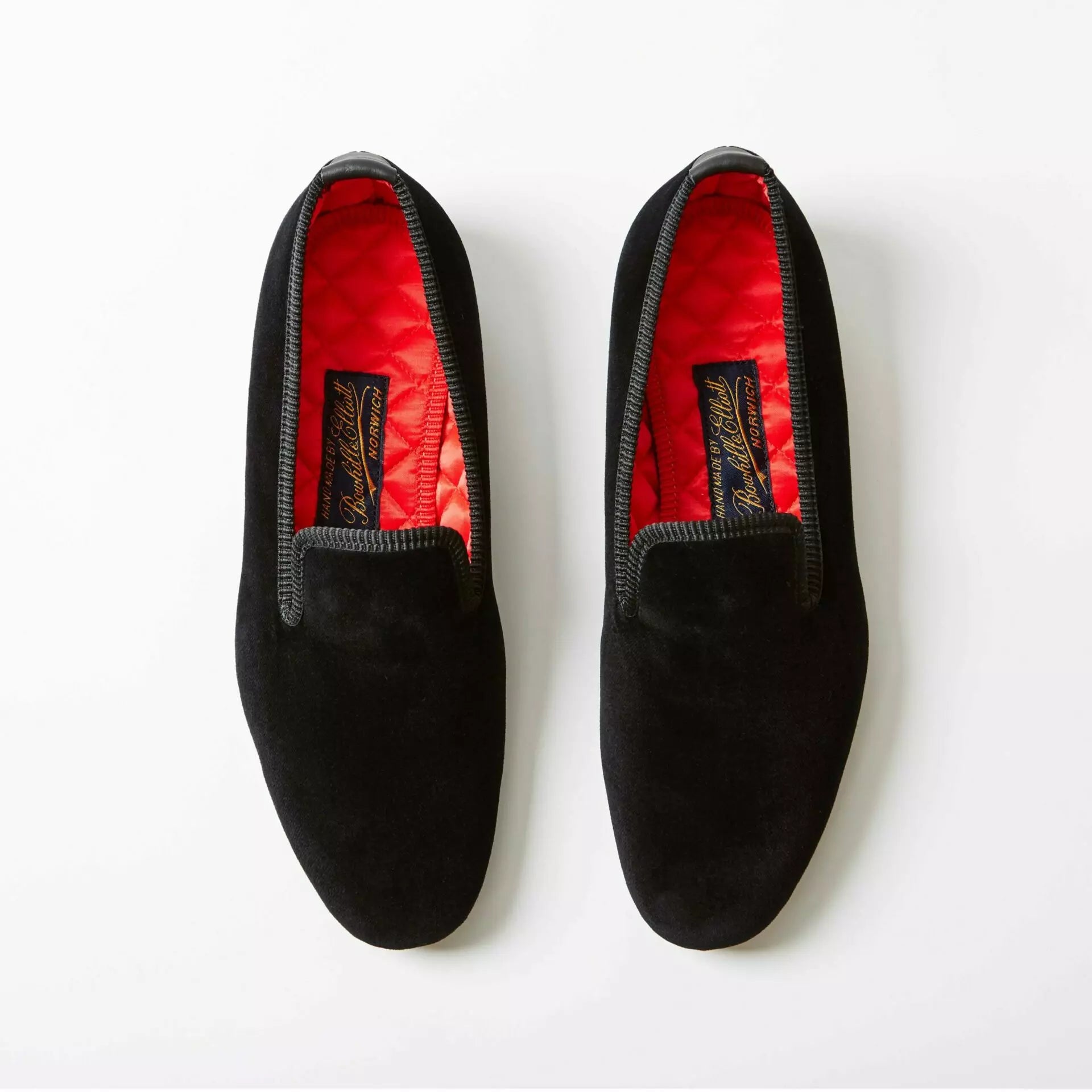 Bowhill and Elliott Black Velvet Albert Slippers at Waring Tuxedos in Fort Worth.