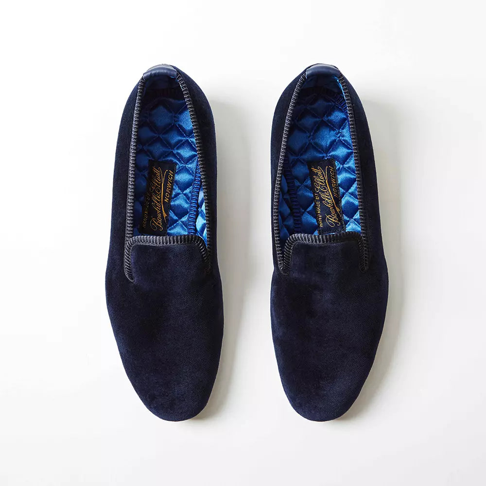 Navy Velvet Plain Albert Slippers at Waring Tuxedos in Fort Worth.
