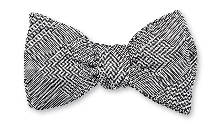 Black and White Prince of Wales Plaid Bow Tie